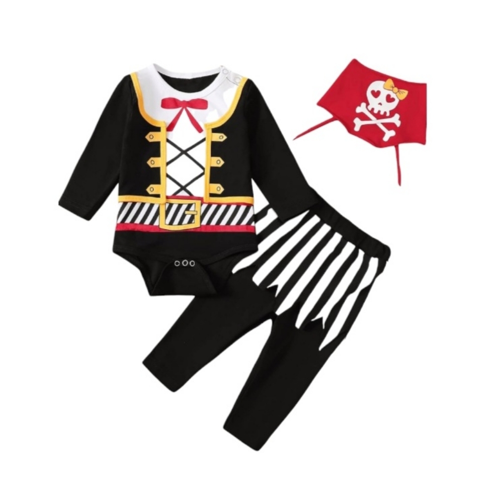 🏴‍☠️ Baby Girl Pirate Halloween Costume Set 6-12 Months Onesie Pants Headband